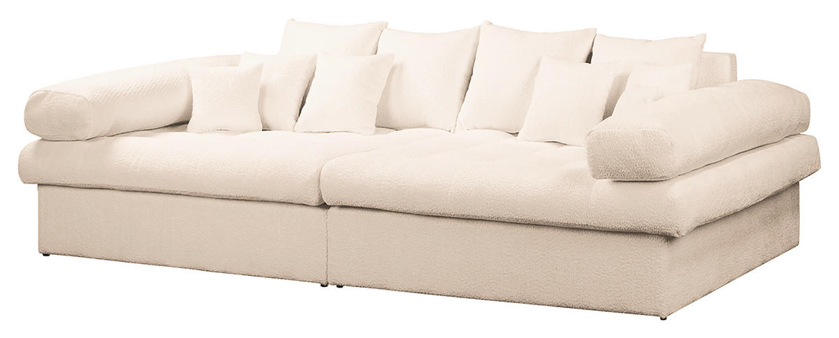 BIGSOFA Naomi Teddystoff Creme  - Creme/Schwarz, Design, Kunststoff/Textil (284/94/148cm) - Livetastic