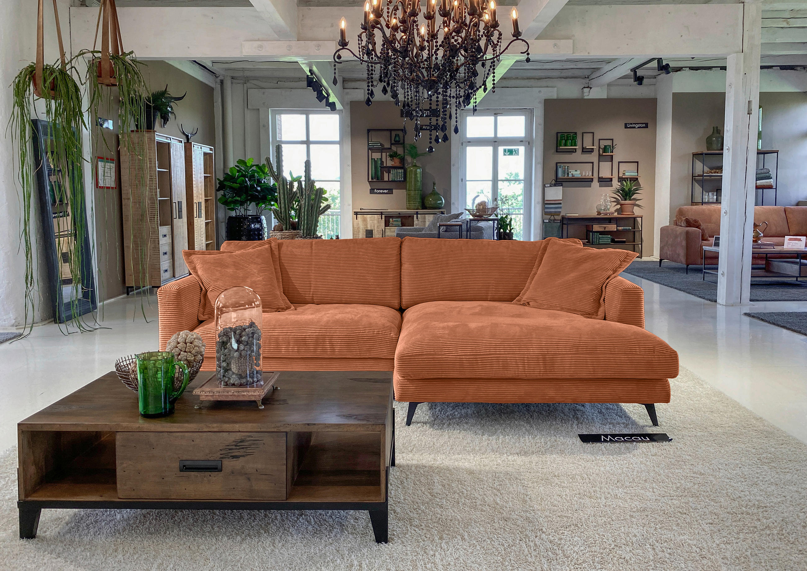 ECKSOFA in Cord Rostfarben  - Rostfarben/Schwarz, Lifestyle, Textil/Metall (270/140cm) - Livetastic