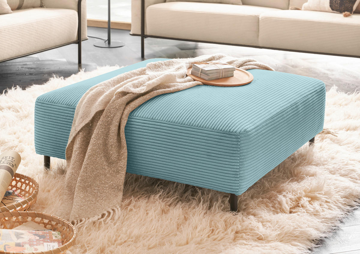 HOCKER in Textil Hellblau  - Schwarz/Hellblau, Design, Textil/Metall (100/41/100cm) - Johann Jakob