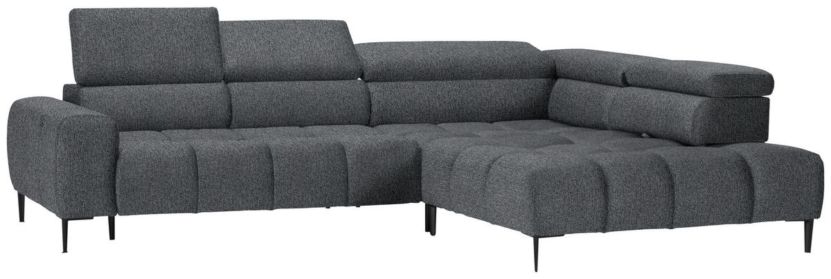 ECKSOFA in Webstoff Dunkelgrau  - Dunkelgrau/Schwarz, Design, Textil/Metall (300/216cm) - Welnova