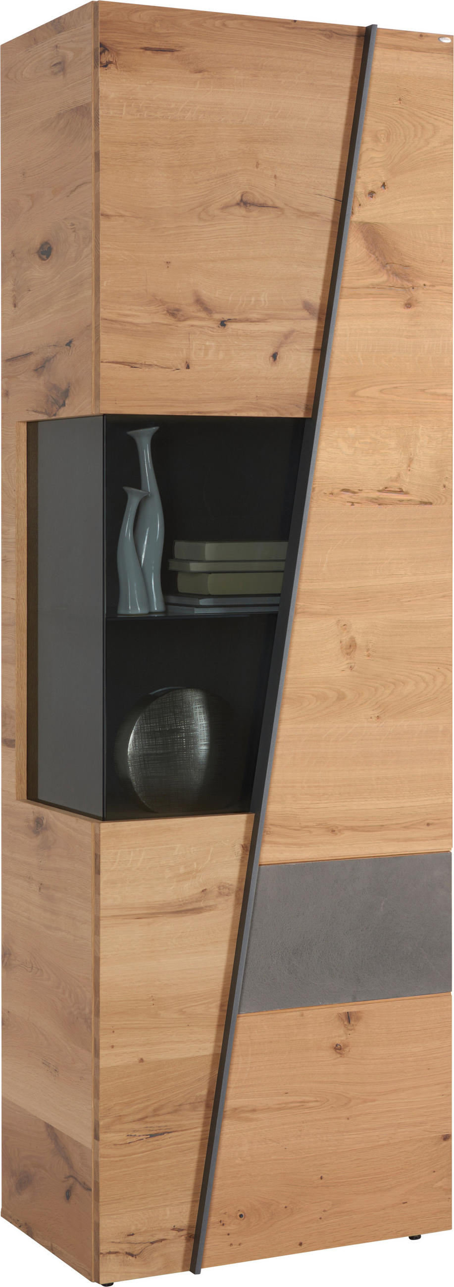 Vitrine in furniert Wildeiche Grau, Eichefarben