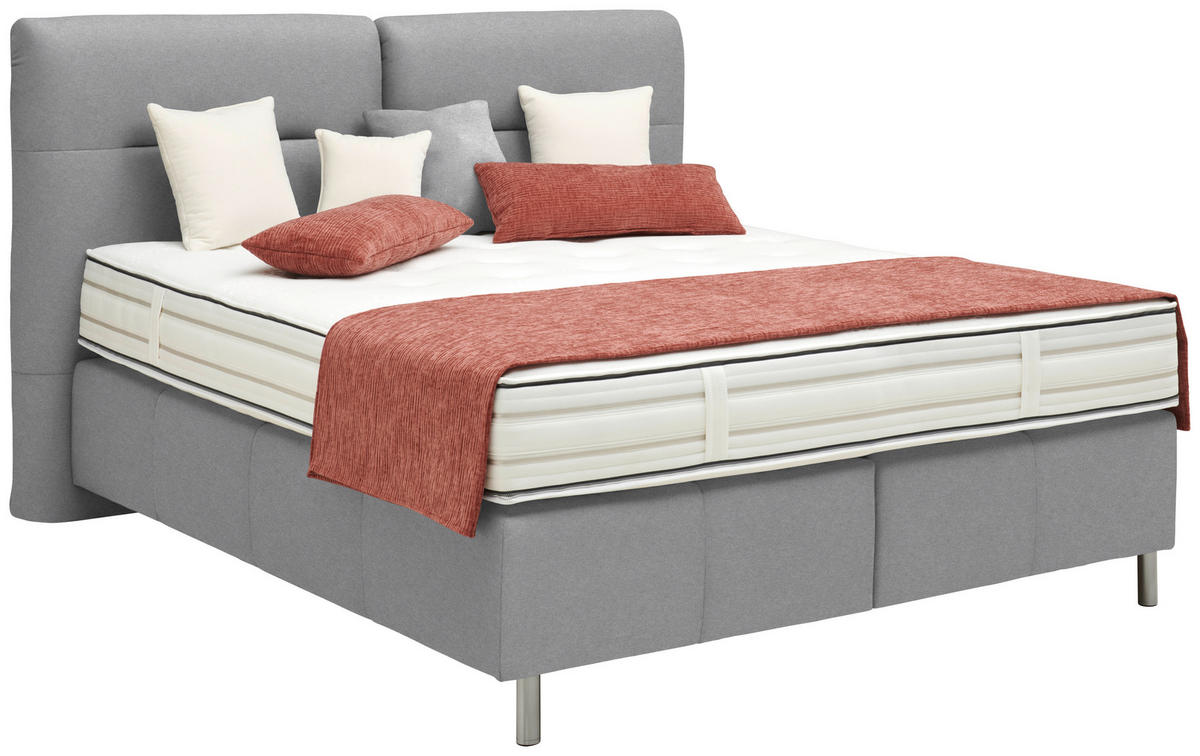 BOXSPRINGBETT 180/200 cm  in Hellgrau  - Hellgrau/Alufarben, KONVENTIONELL, Textil/Metall (180/200cm) - Dieter Knoll