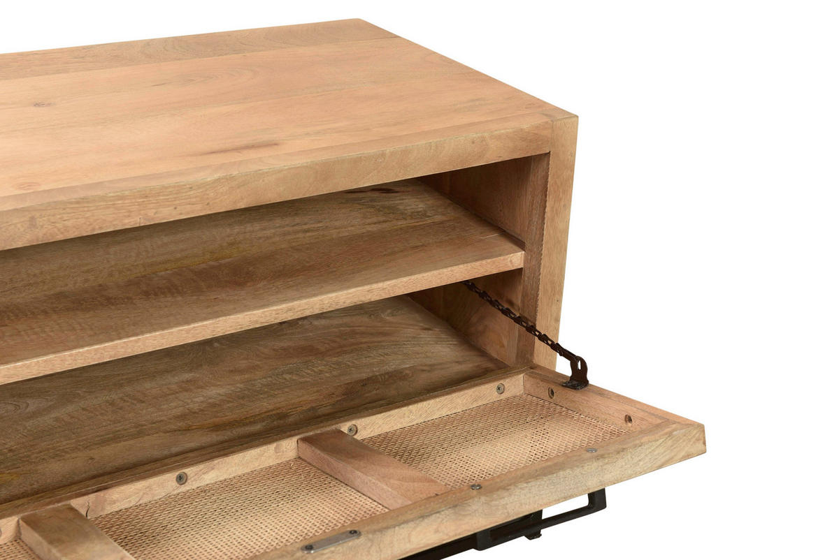 SCHUHSCHRANK Mangoholz, Rattan massiv Naturfarben, Schwarz  - Schwarz/Naturfarben, Design, Holz/Metall (84,5/48/40cm) - MID.YOU