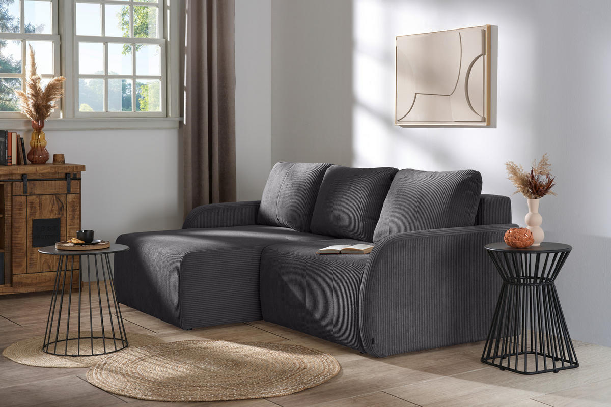 ECKSOFA Anthrazit Cord  - Anthrazit/Schwarz, KONVENTIONELL, Kunststoff/Textil (217/146cm) - Carryhome