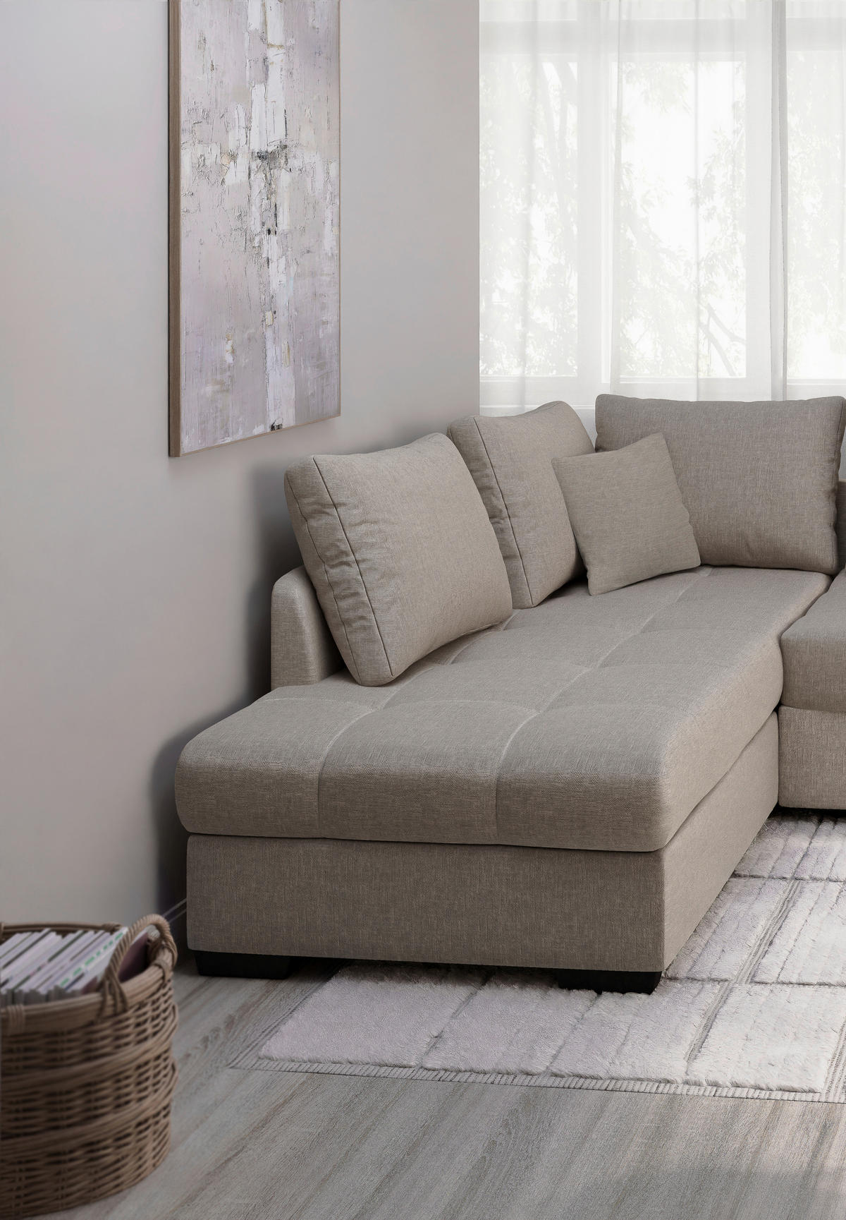 ECKSCHLAFSOFA in Mikrofaser Taupe  - Taupe/Schwarz, MODERN, Holz/Textil (202/298cm) - MID.YOU