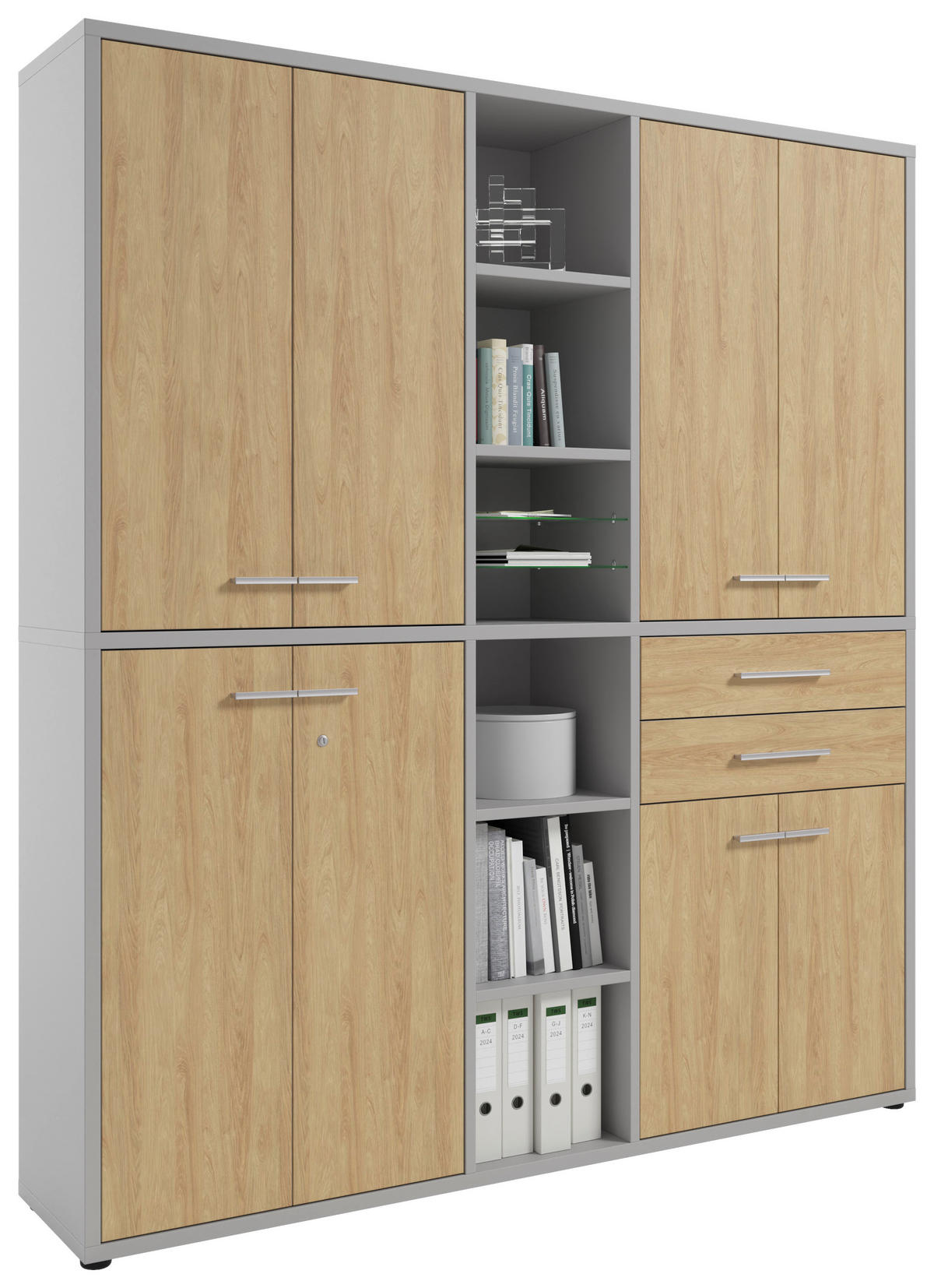 AKTENSCHRANK Eiche Hellgrau, Hickory  - Hellgrau/Hickory, MODERN, Glas/Holz (191,1/215,4/40cm) - Novel