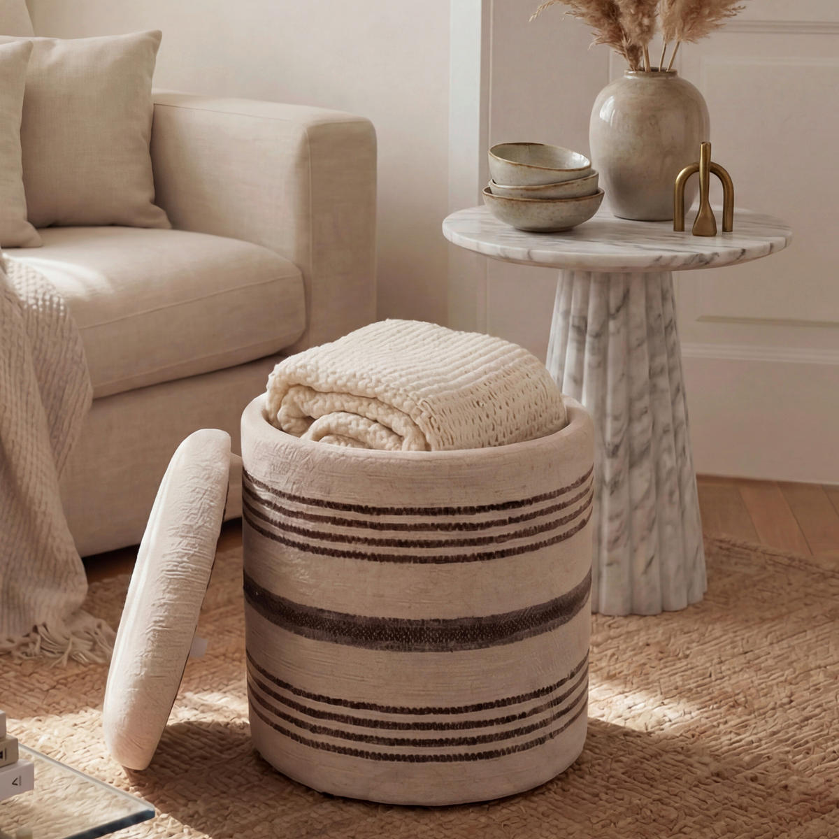 HOCKER Textil Beige  - Beige, Design, Textil (40/45/40cm) - Livetastic