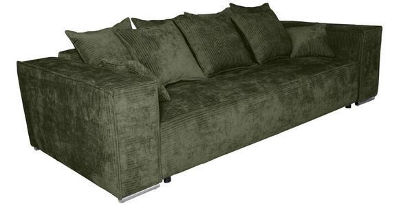 BIGSOFA Flachgewebe Dunkelgrün  - Chromfarben/Dunkelgrün, KONVENTIONELL, Textil/Metall (256/68/122cm) - Carryhome