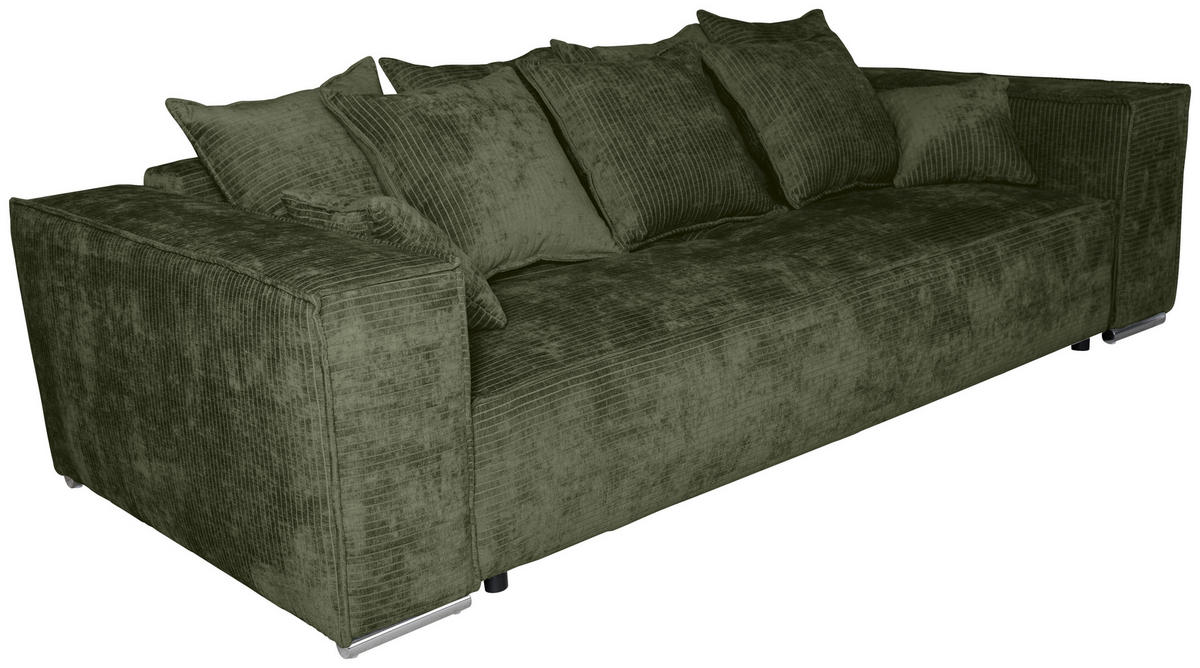 BIGSOFA Flachgewebe Dunkelgrün  - Chromfarben/Dunkelgrün, KONVENTIONELL, Textil/Metall (256/68/122cm) - Carryhome