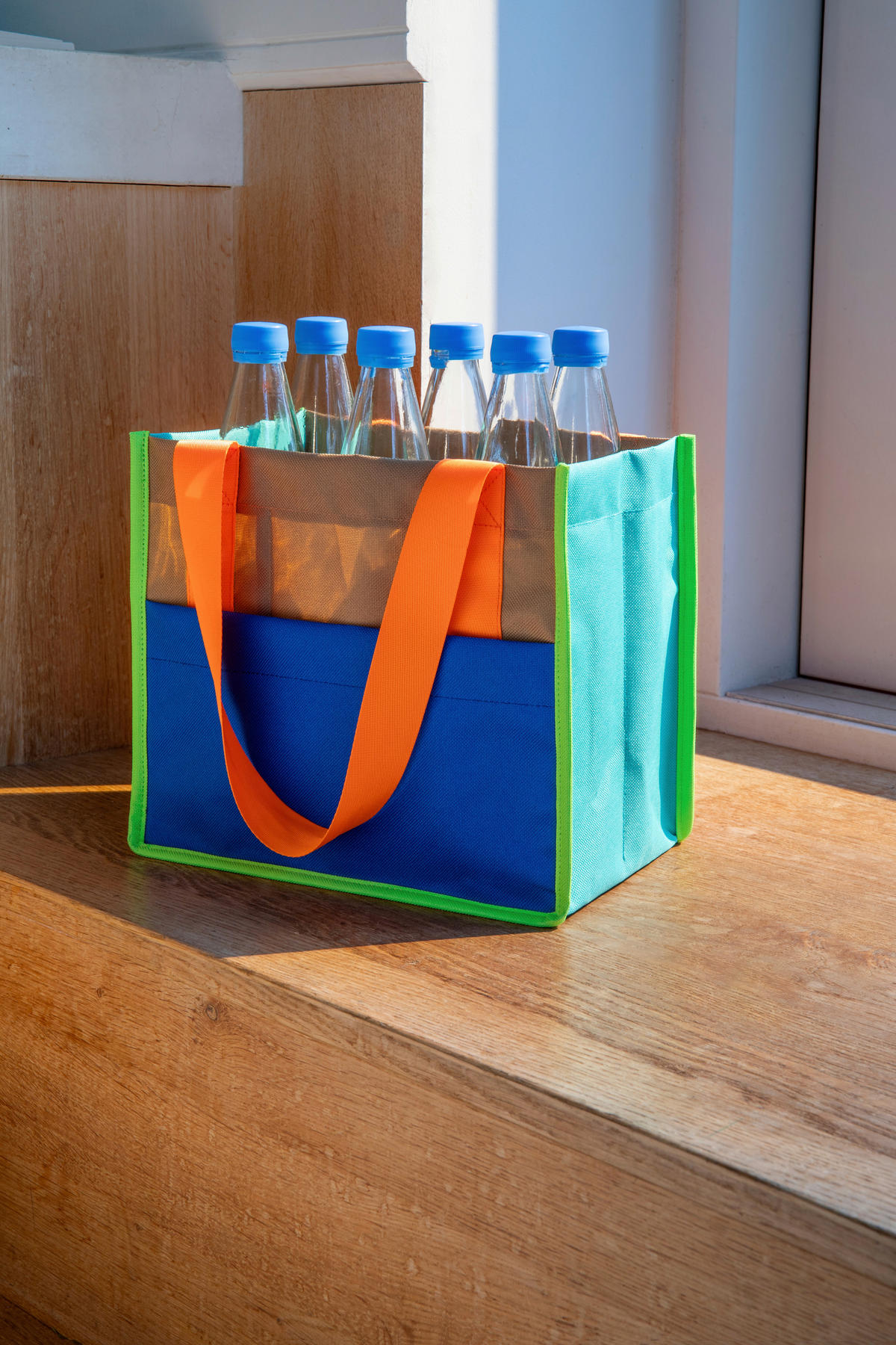 FLASCHENTRÄGER  18/27/24 cm  - Limette/Dunkelblau, Basics, Textil (18/27/24cm)