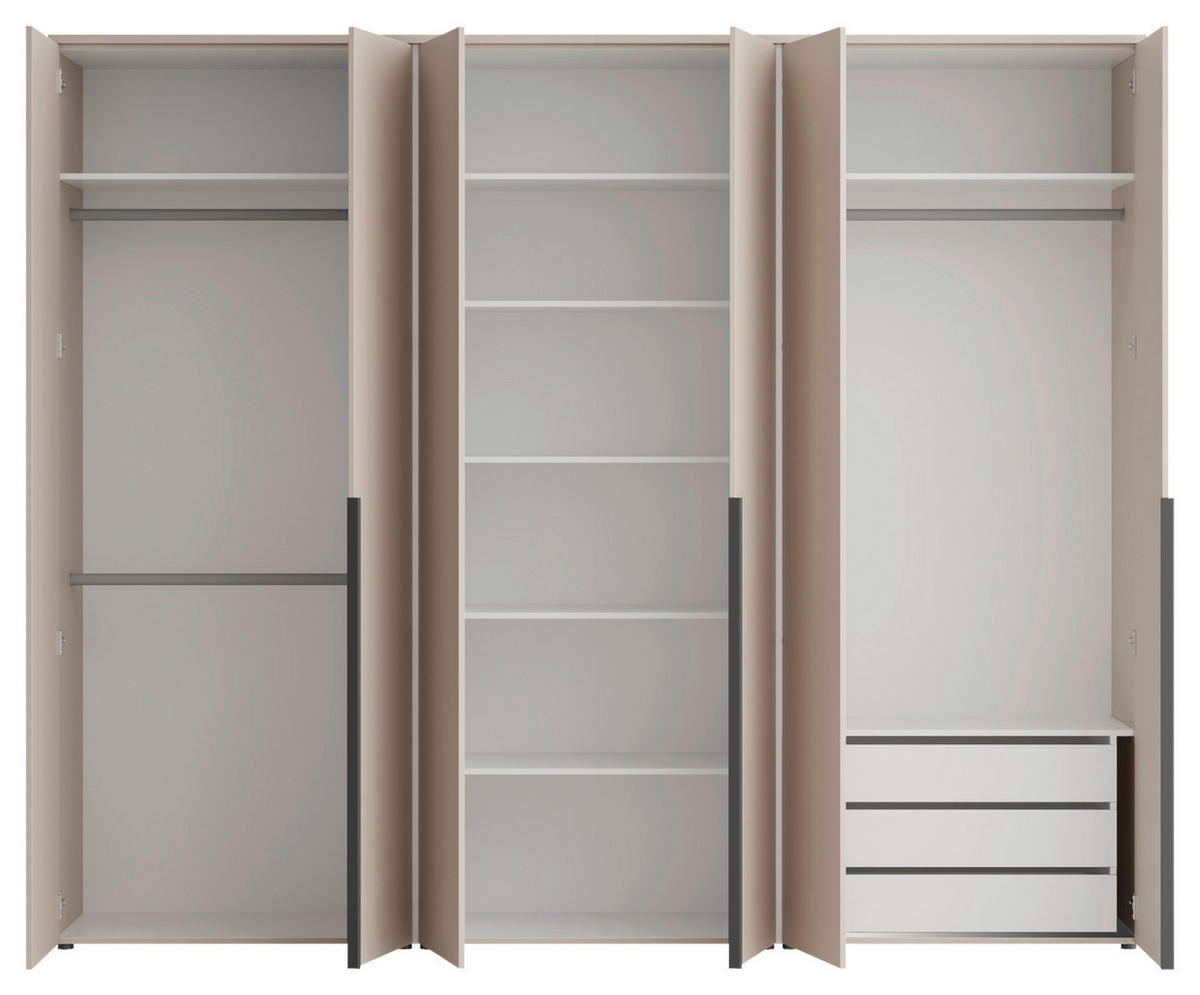 DREHTÜRENSCHRANK 270/225/52 cm,  in Kaschmir, 6-türig  - Kaschmir/Schwarz, MODERN, Holzwerkstoff/Kunststoff (270/225/52cm) - MID.YOU