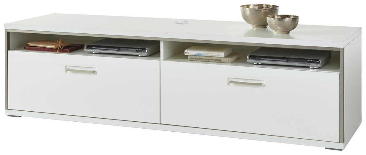 KOMODA POD TELEVIZI, šedá, barvy stříbra, bílá, vysoce lesklá bílá, 184/51/52 cm - bílá/šedá, Design, kov/kompozitní dřevo (184/51/52cm) - Livetastic