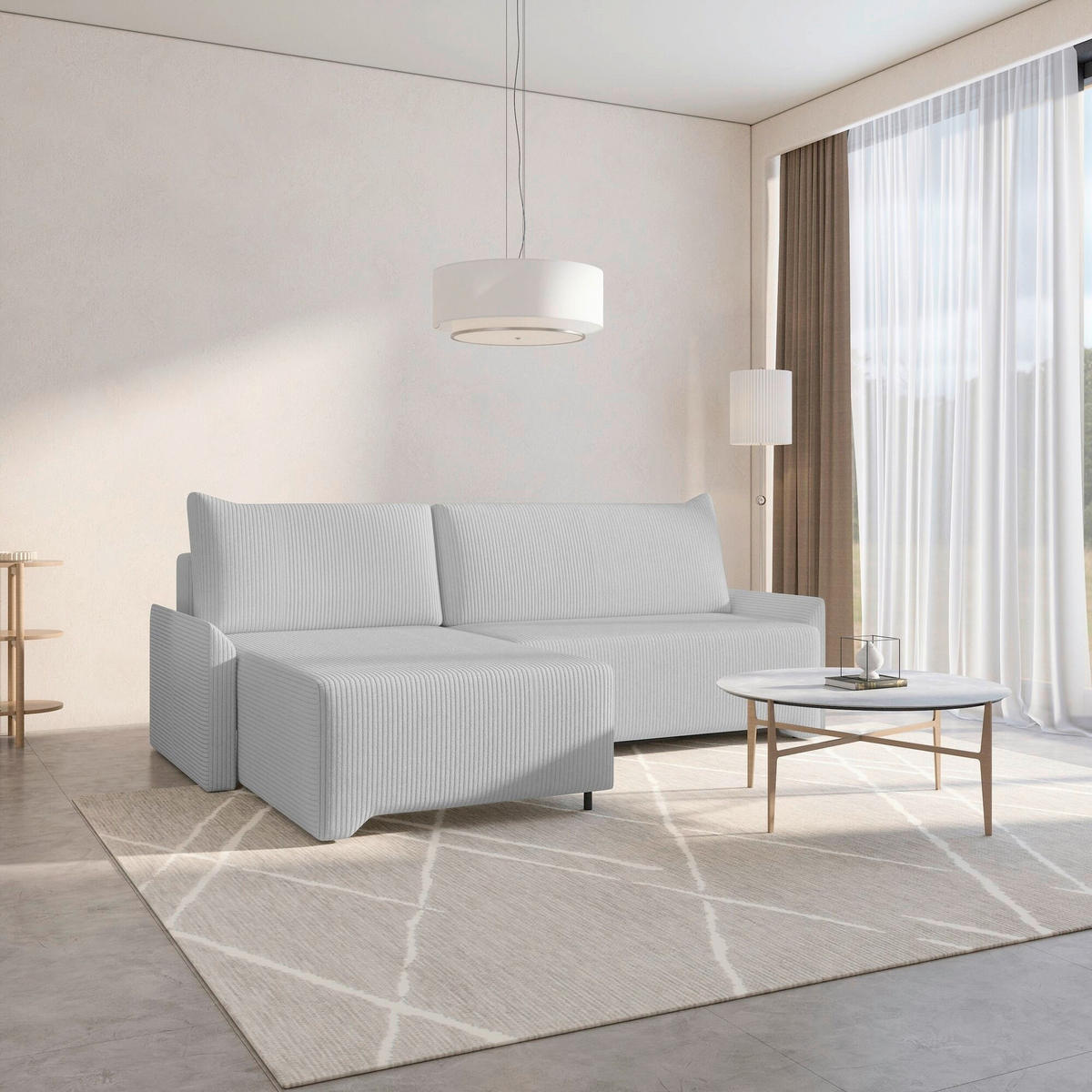 ECKSOFA LOCO in Cord Hellgrau  - Hellgrau/Schwarz, Design, Kunststoff/Textil (174/245cm) - MID.YOU