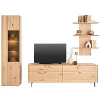 WOHNWAND  in Eichefarben 267/205/50 cm  - Eichefarben/Schwarz, Natur, Glas/Holz (267/205/50cm) - Cantus