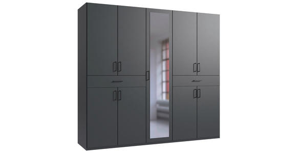 DREHTÜRENSCHRANK in Graphitfarben - Schwarz/Graphitfarben, KONVENTIONELL, Glas/Holzwerkstoff (225/208/58cm) - Carryhome