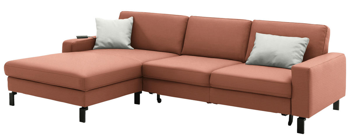 ECKSOFA  in Cord Rostfarben Rücken echt, Sitztiefenverstellung  185/298 cm  - Rostfarben/Schwarz, Design, Textil/Metall (185/298cm) - Pure Home Lifestyle
