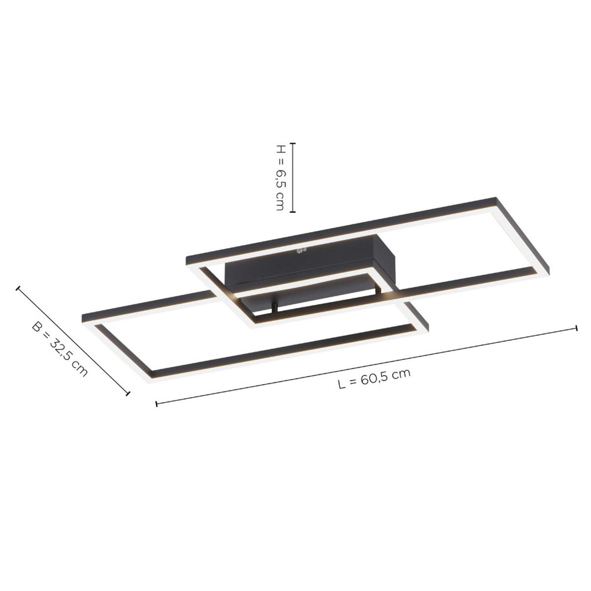 LED-DECKENLEUCHTE Iven 60,5/32,5/6,5 cm   - Schwarz, Design, Kunststoff/Metall (60,5/32,5/6,5cm)