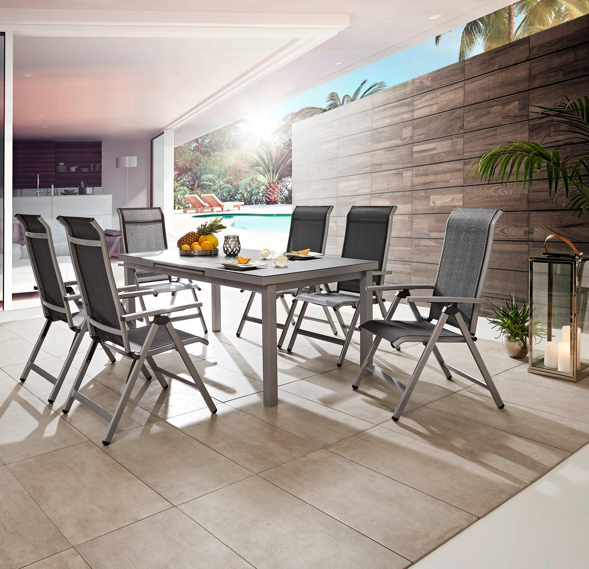 Masă grădină & terasă 180-240/100/76 cm   - argintiu/gri închis, Basics, sticlă/metal (180-240/100/76cm) - Ambia Garden