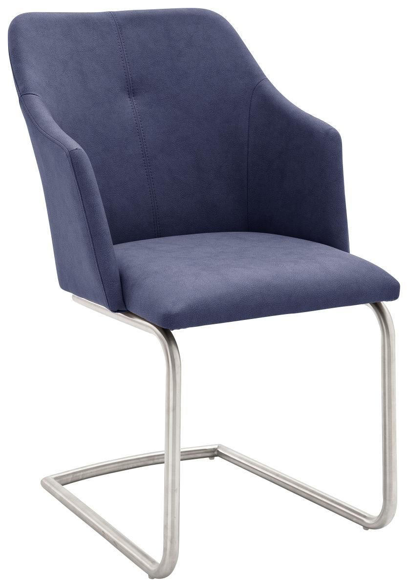 SCHWINGSTUHL  in Edelstahl Lederlook  - Edelstahlfarben/Dunkelblau, Design, Textil/Metall (54/88/62cm) - Novel