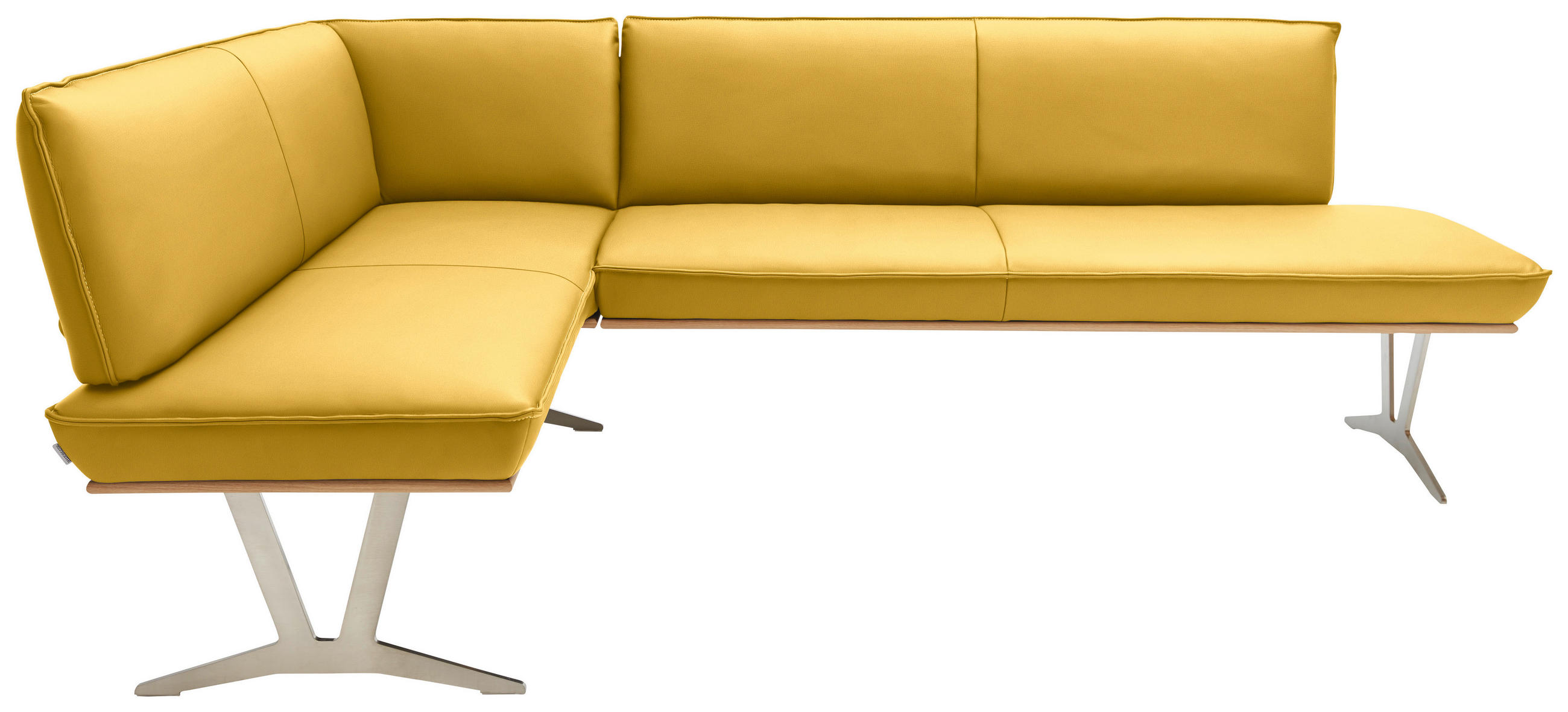 ECKBANK 152/197 cm  in Gelb  - Edelstahlfarben/Gelb, Design, Leder/Holz (152/197cm) - Ambiente