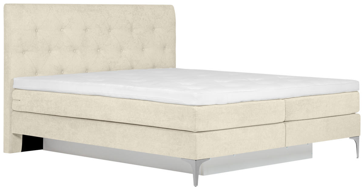 BOXSPRINGBETT 180/200 cm  in Beige  - Chromfarben/Beige, Design, Textil/Metall (180/200cm) - Welnova