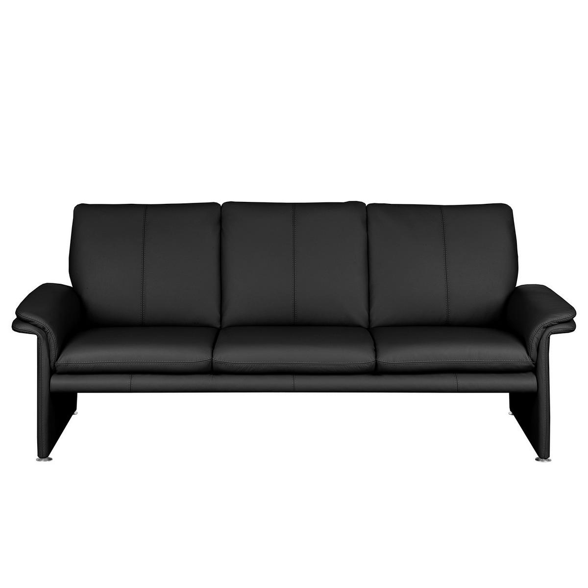 3-SITZER-SOFA Echtleder Schwarz  - Silberfarben/Schwarz, Design, Leder/Metall (214/90/88cm) - Livetastic