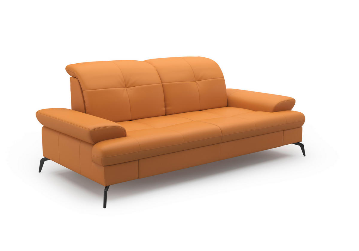 3-SITZER-SOFA in Echtleder Currygelb  - Currygelb/Schwarz, Konventionell, Leder/Metall (212/90/122cm) - Sit & More