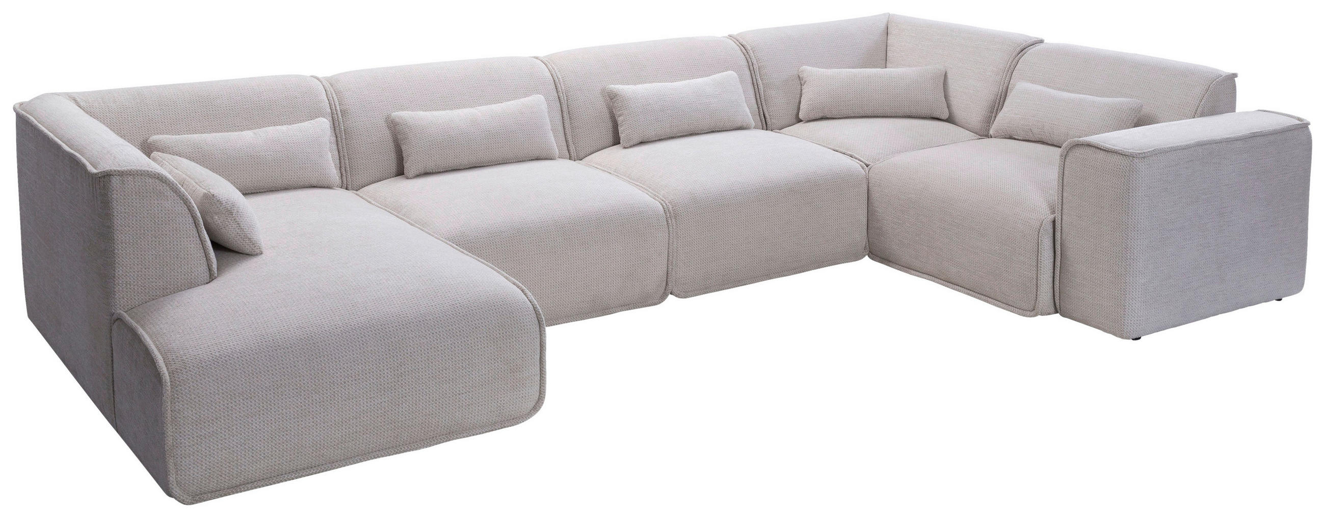 WOHNLANDSCHAFT Flachgewebe Naturfarben  - Schwarz/Naturfarben, Design, Kunststoff/Textil (165/368/211cm) - Lomoco