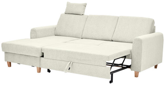 ECKSOFA Creme Flachgewebe Bettkasten, Schlaffunktion, Rücken echt, Kopfstütze, Liegefläche im Originalstoff  - Buchefarben/Creme, KONVENTIONELL, Holz/Textil (166/241cm) - Carryhome
