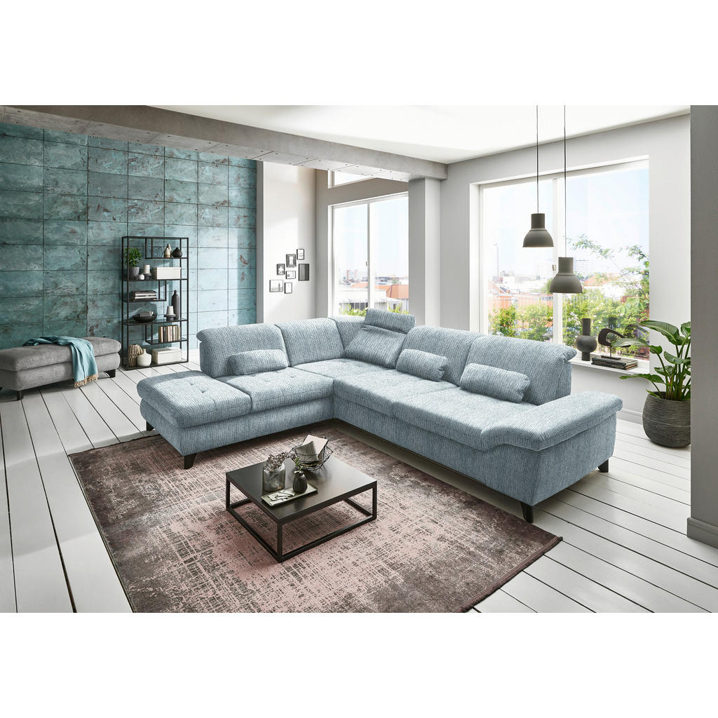 Thumbnail - Beldomo Style Ecksofa, Türkis, Textil, Ottomane links, L-Form, 319x260 cm, Goldenes M, Bettkasten erhältlich, Bettfunkti...