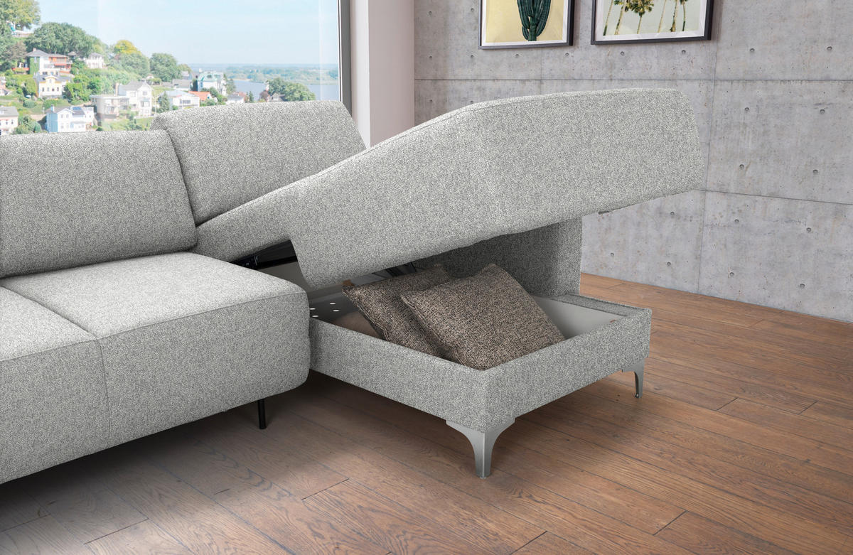 ECKSOFA  in Mikrovelours Naturfarben  160/248 cm  - Alufarben/Naturfarben, Design, Textil/Metall (160/248cm) - Sedda