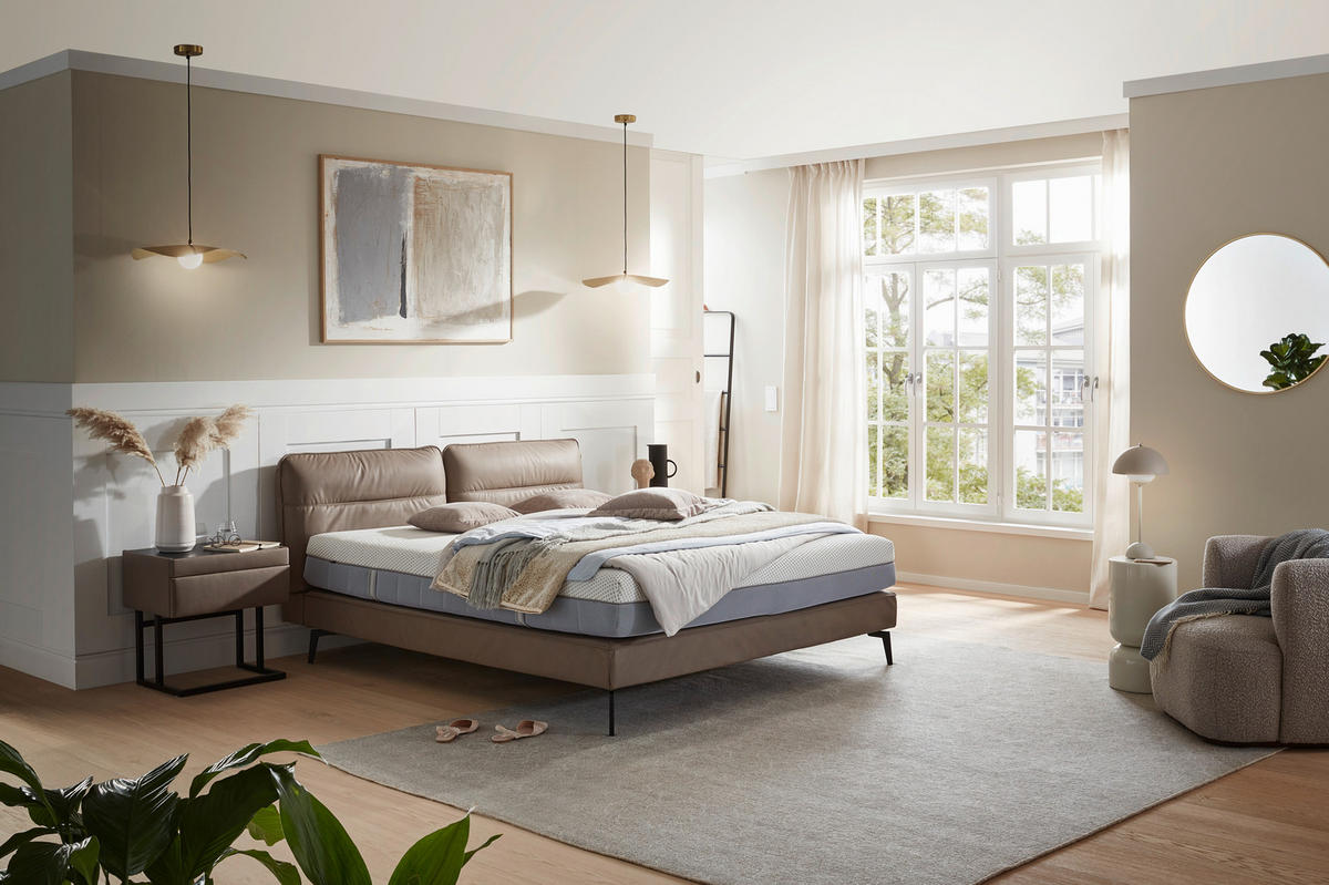 BOXSPRINGBETT 180/200 cm  in Hellbraun  - Hellbraun/Schwarz, Design, Textil/Metall (180/200cm) - Johann Jakob