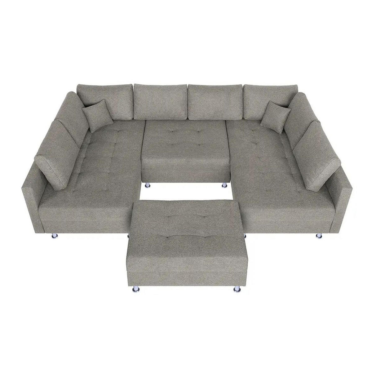 WOHNLANDSCHAFT Taupe Webstoff  - Taupe/Chromfarben, Design, Textil (192/308/192cm) - P & B