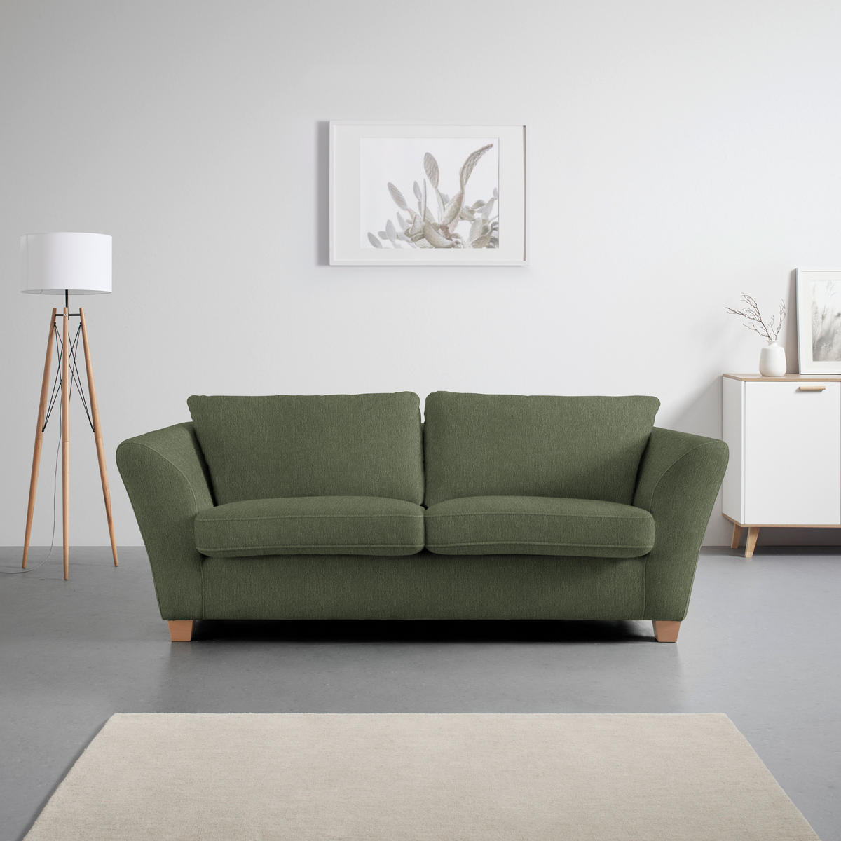 3-SITS SOFFA i chenille olivgrön  - olivgrön/naturfärgad, trä/textil (216/70-85/95cm) - MID.YOU