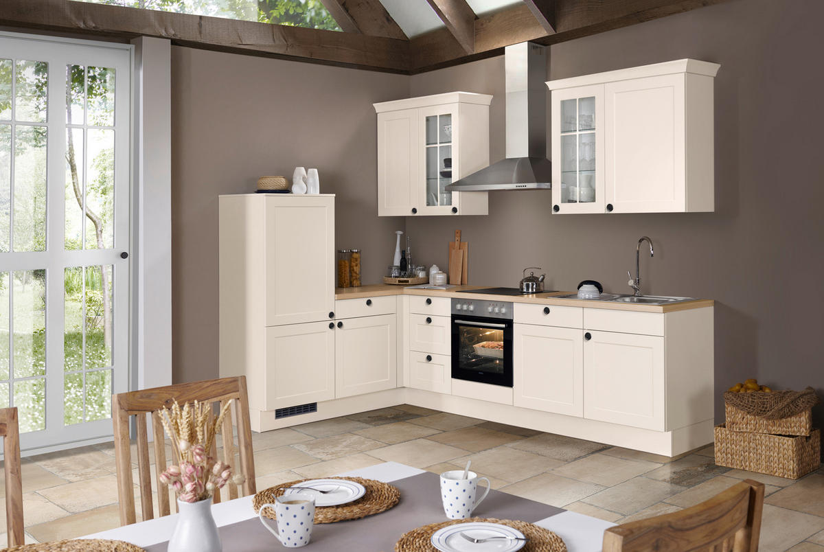 ECKKÜCHE 185,4/290,0 cm  in Magnolie  - Eichefarben/Magnolie, Basics, Glas/Holzwerkstoff (185,4/290,0cm) - Impuls