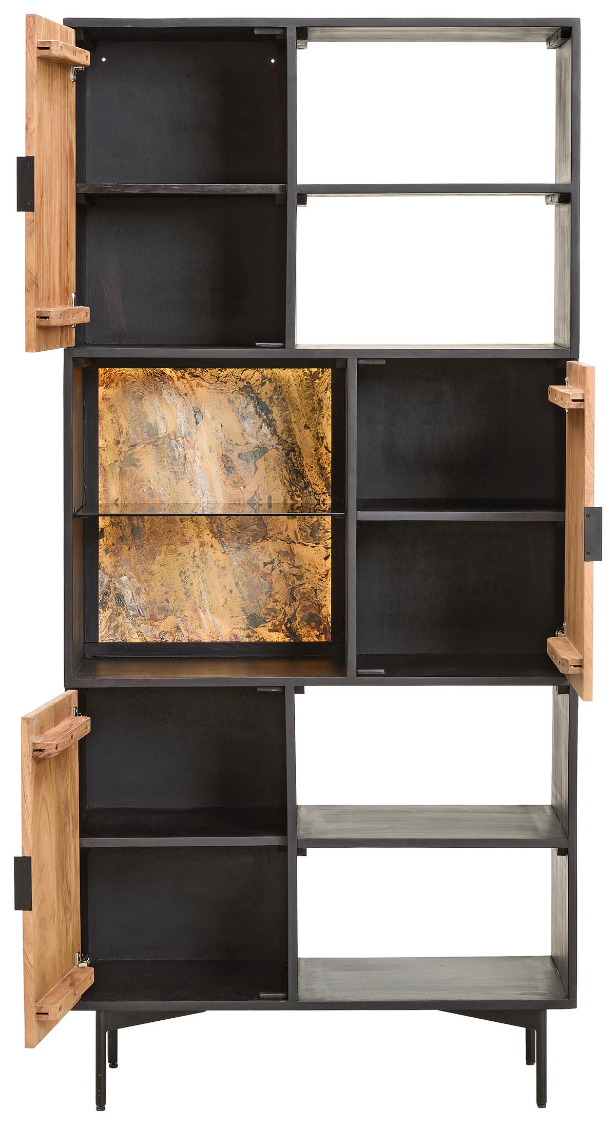 REGAL Akazie Hartholz Schwarz, Akaziefarben  - Schwarz/Akaziefarben, KONVENTIONELL, Holz/Metall (90/192/40cm) - Livetastic
