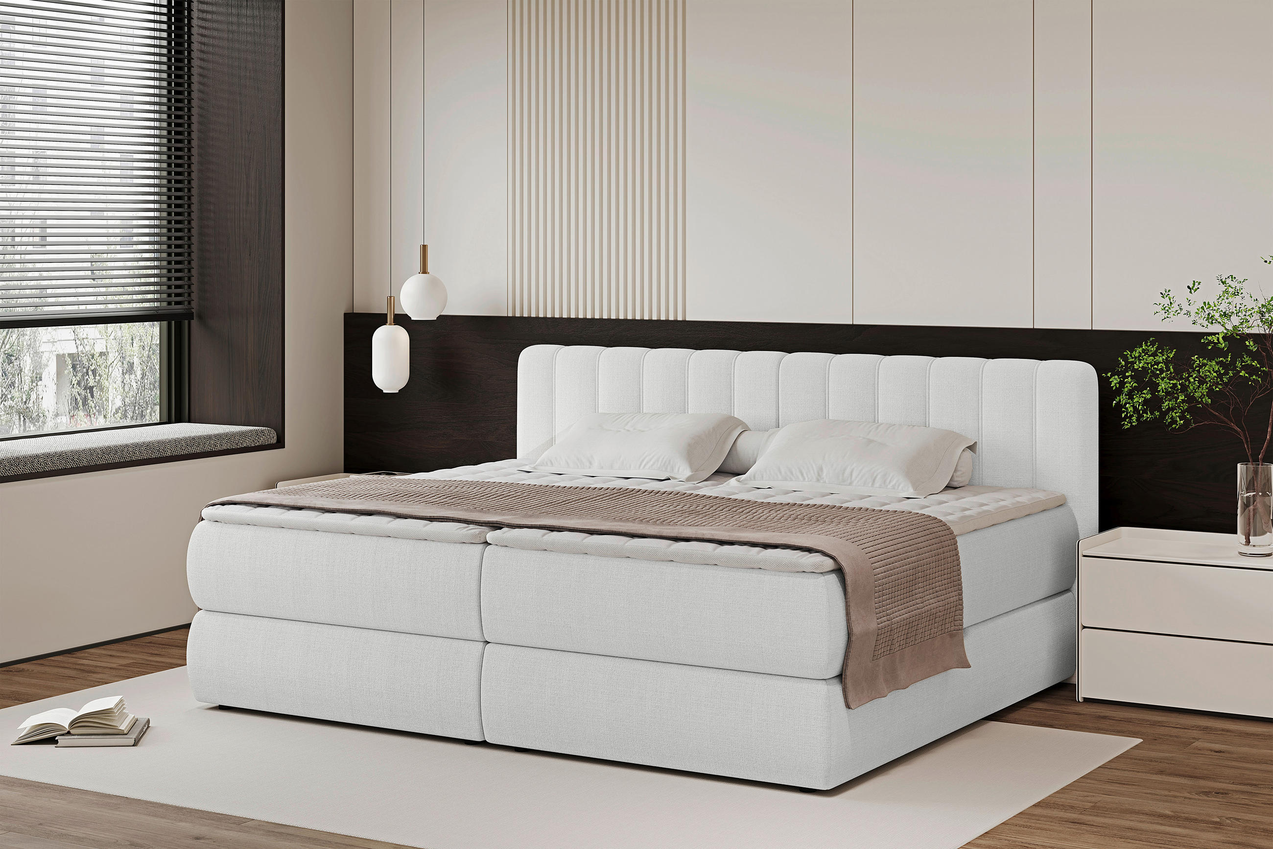 BOXSPRINGBETT 240/200 cm  in Beige  - Beige/Schwarz, Design, Kunststoff/Textil (240/200cm) - Chameo