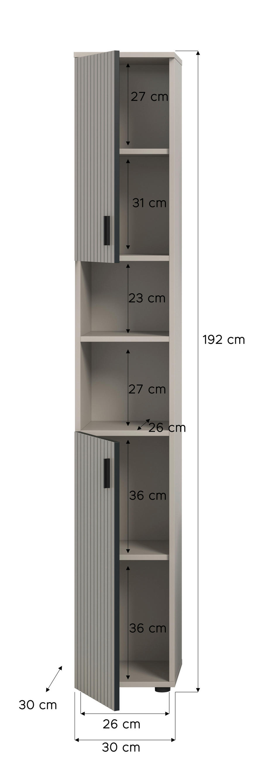 HÖGSKÅP  - svart/kashmir, Trend, trämaterial/plast (30/192/30cm) - MID.YOU