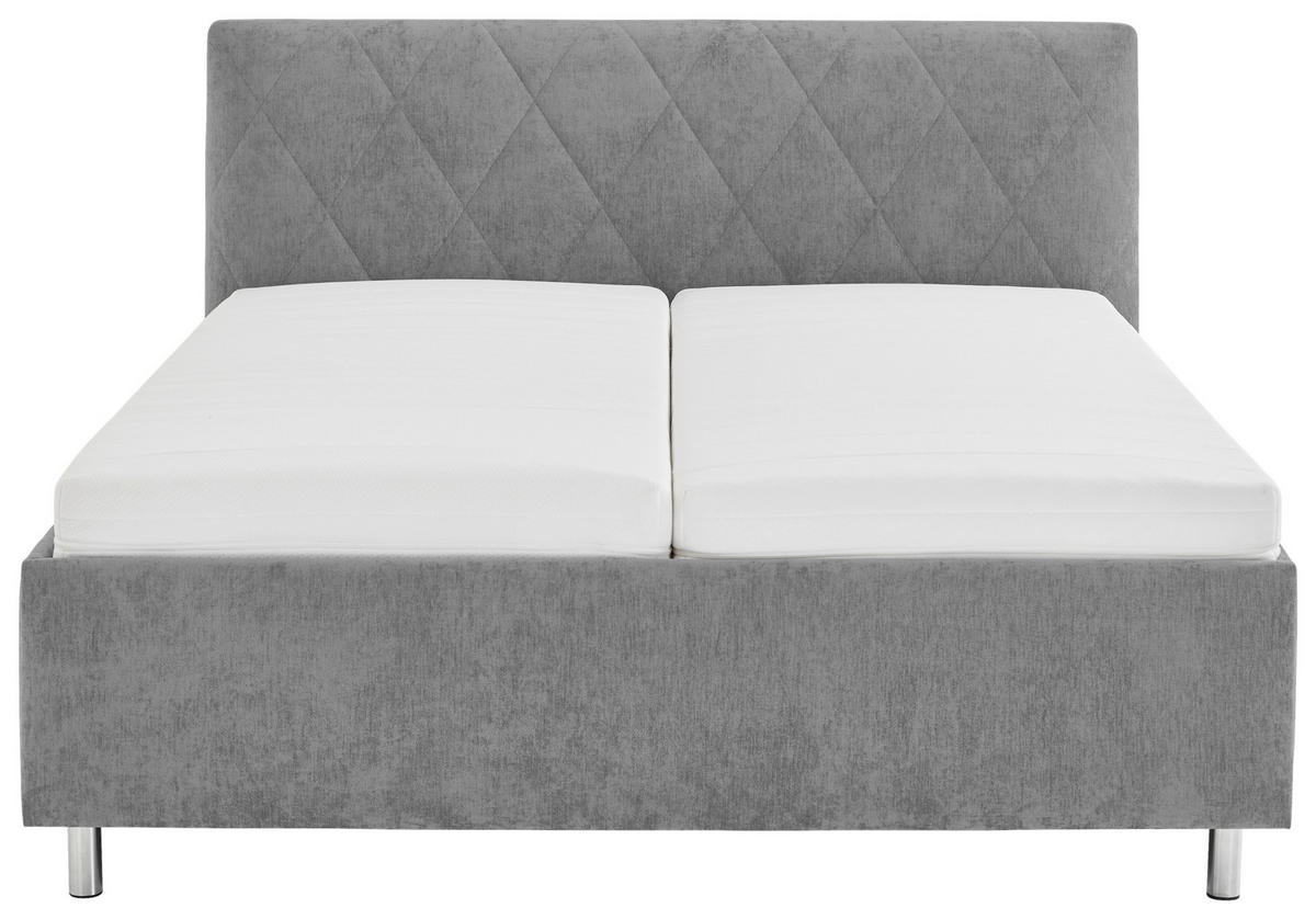 POLSTERBETT 180/200 cm,  in Hellgrau, Matratze, Lattenrost, motorische Verstellbarkeit, Fernbedienung, H2 + H3 = mittel + fest  - Chromfarben/Hellgrau, MODERN, Textil/Metall (180/200cm) - Xora