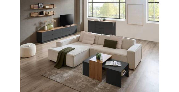 TV-ELEMENT Graphitfarben, Eiche Artisan  140/62/44 cm  - Schwarz/Graphitfarben, MODERN, Holzwerkstoff/Metall (140/62/44cm) - Hom`in