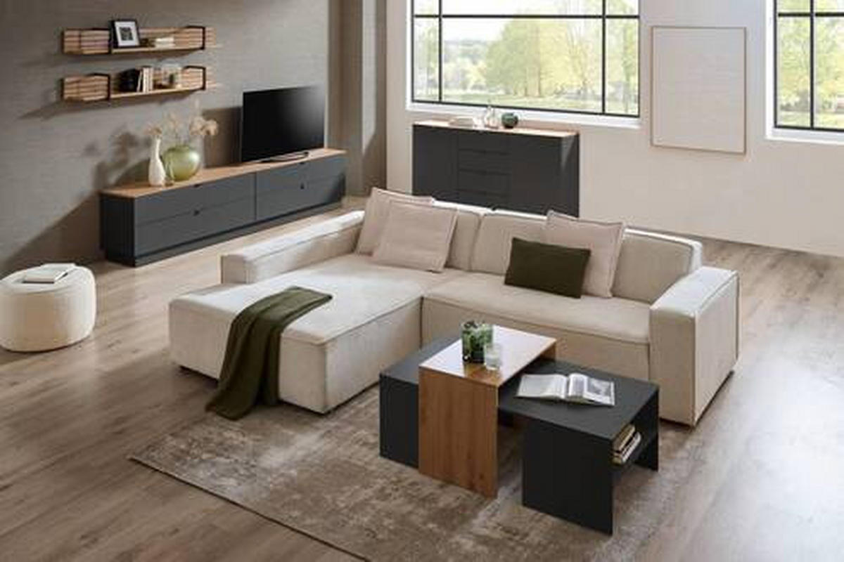 TV-ELEM 140/62/44 cm  - grafitszürke/fekete, Modern, faalapú anyag/fém (140/62/44cm) - Hom`in