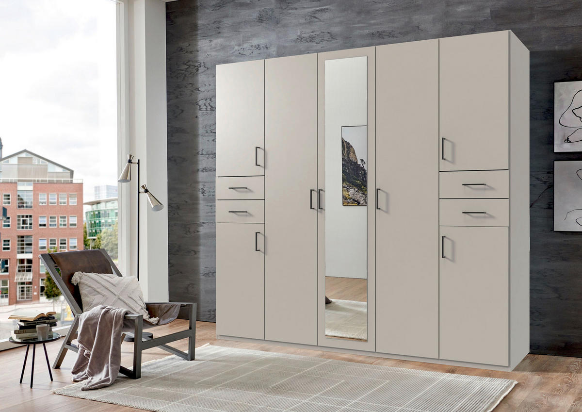 DREHTÜRENSCHRANK Kaschmir  - Kaschmir/Schwarz, Basics, Holzwerkstoff (225/208/58cm) - P & B