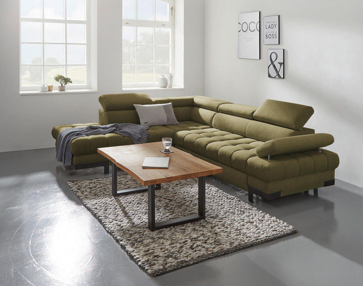 ECKSOFA in Webstoff Olivgrün  - Schwarz/Olivgrün, Design, Textil/Metall (223/263cm) - Welnova