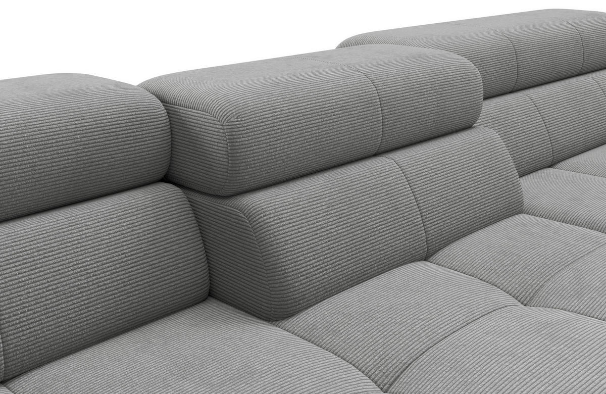 ECKSOFA Silberfarben Feincord Rücken echt, Kopfteilverstellung, Sitztiefenverstellung  - Silberfarben/Schwarz, KONVENTIONELL, Textil/Metall (293/226cm) - Hom`in