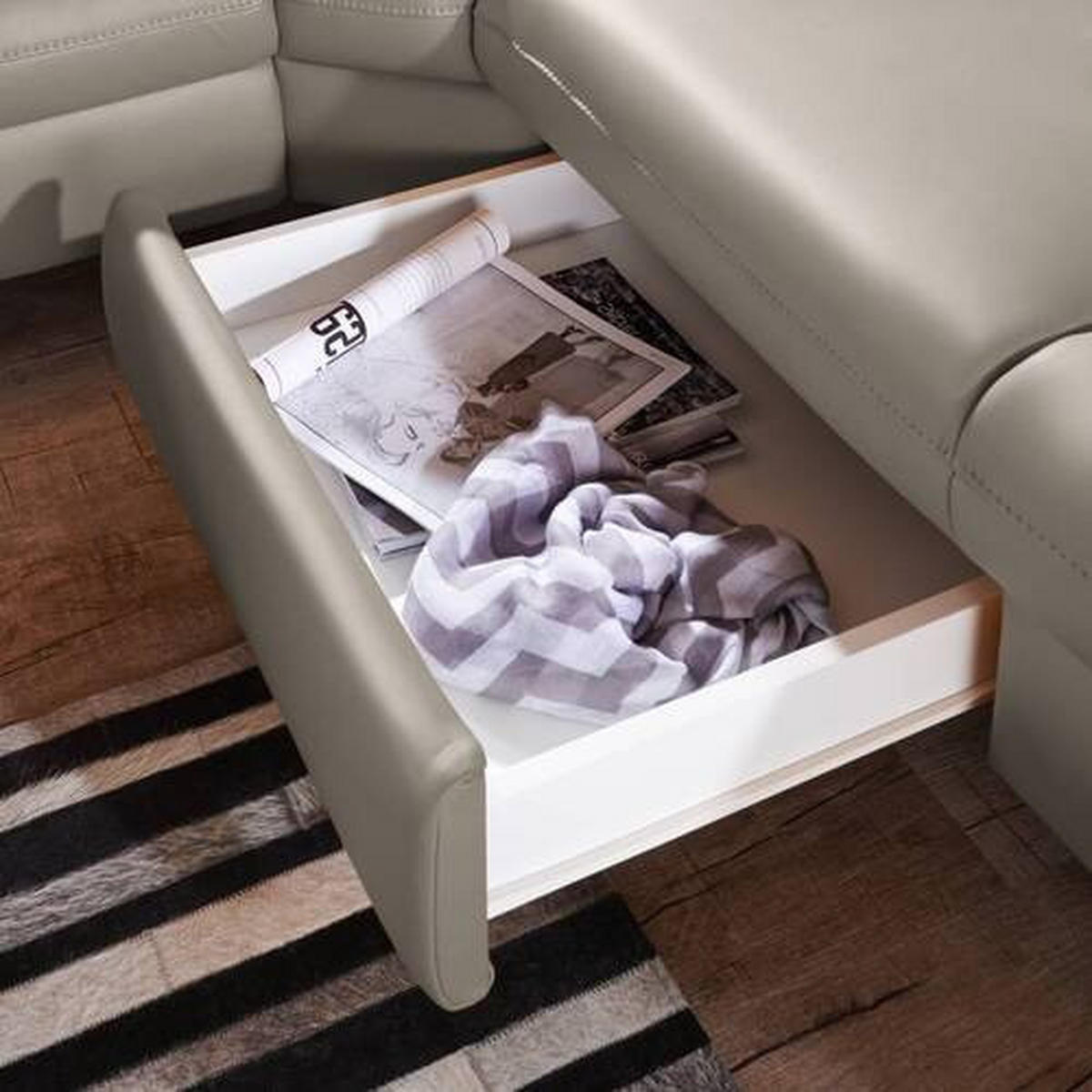 ECKSOFA in Echtleder Graubraun  - Graubraun/Alufarben, Design, Leder/Metall (271/239cm) - Cantus