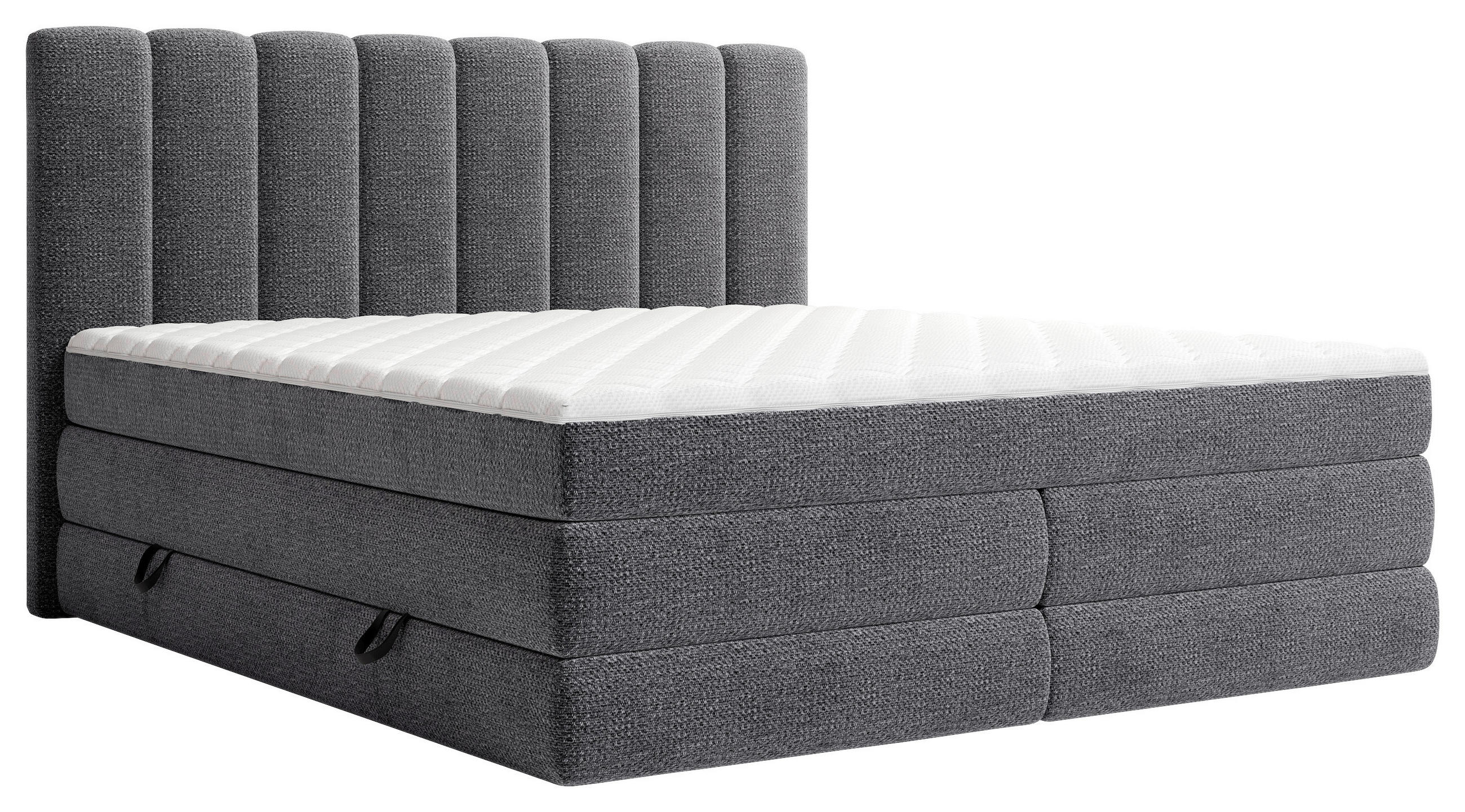 BOXSPRINGBETT 140/200 cm,  in Anthrazit, Bettkasten, Matratzen, H2 + H3 = mittel + fest  - Anthrazit/Schwarz, KONVENTIONELL, Kunststoff/Textil (140/200cm) - Carryhome