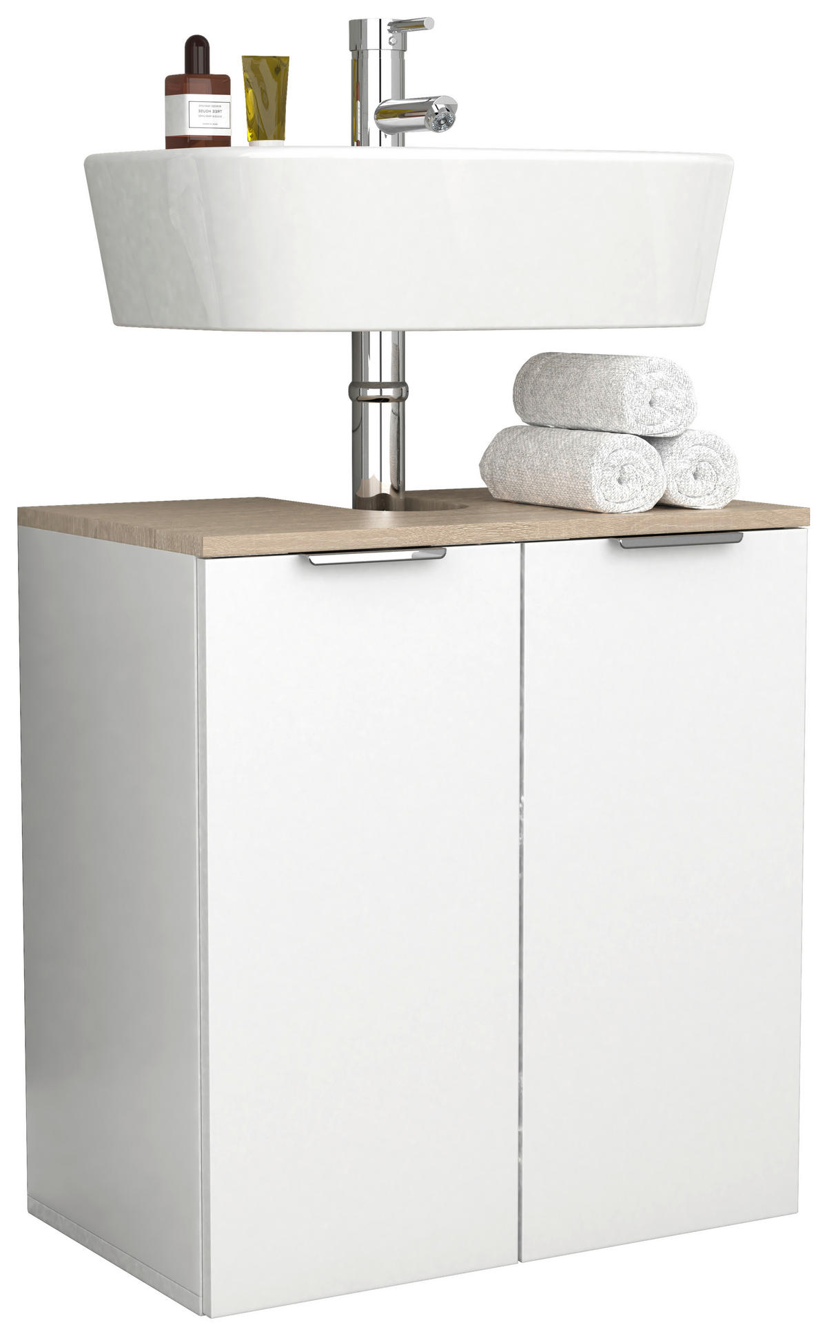 TVÄTTSTÄLLSUNDERSKÅP 56/60/34 cm  - vit/Sonoma ek, Modern, metall/trämaterial (56/60/34cm) - MID.YOU