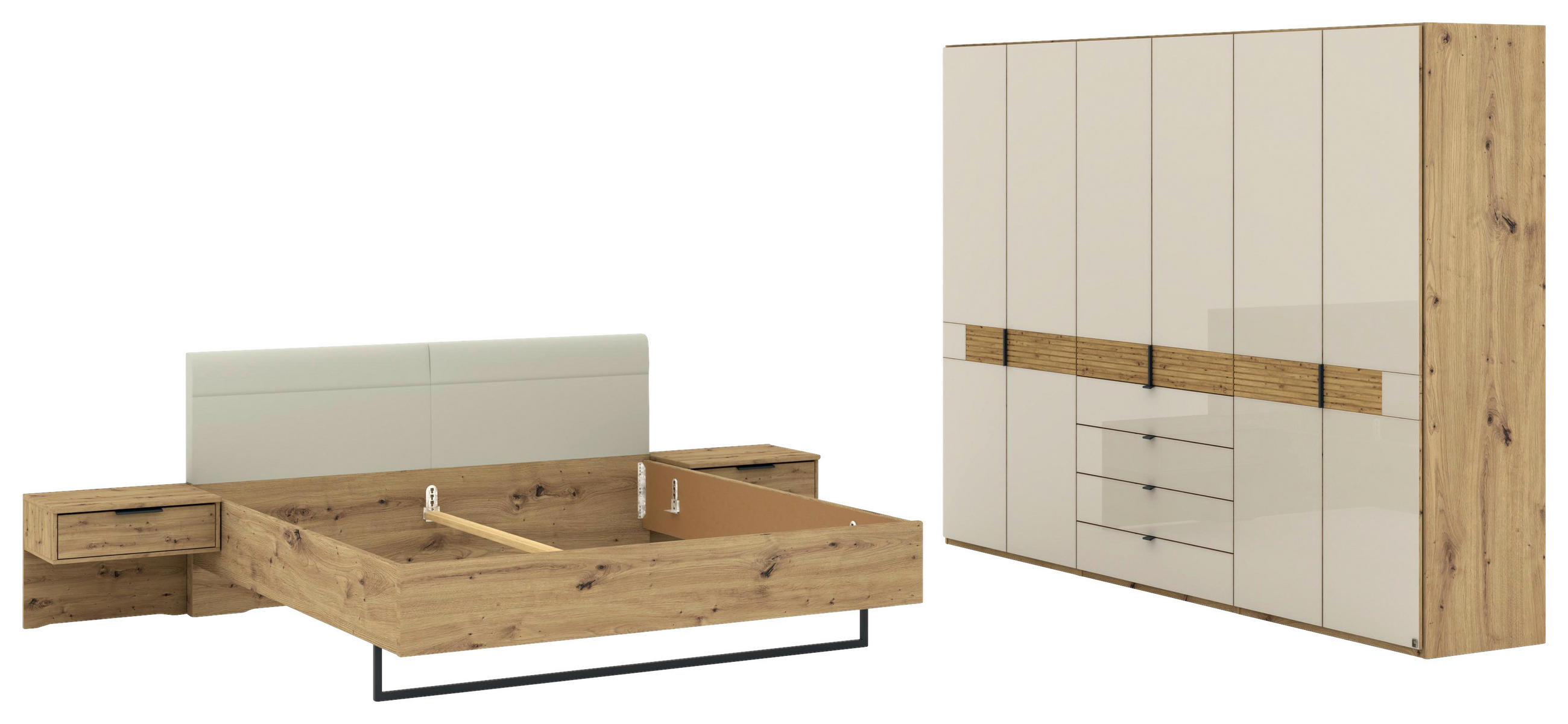 SCHLAFZIMMER Champagner, Eiche Bianco  - Eiche Bianco/Champagner, Design, Glas/Holz (180/200cm) - Musterring