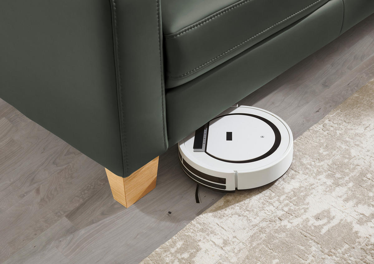 ECKSOFA in Echtleder Dunkelgrün  - Eiche Bianco/Dunkelgrün, Natur, Leder/Holz (257/235cm) - Valdera