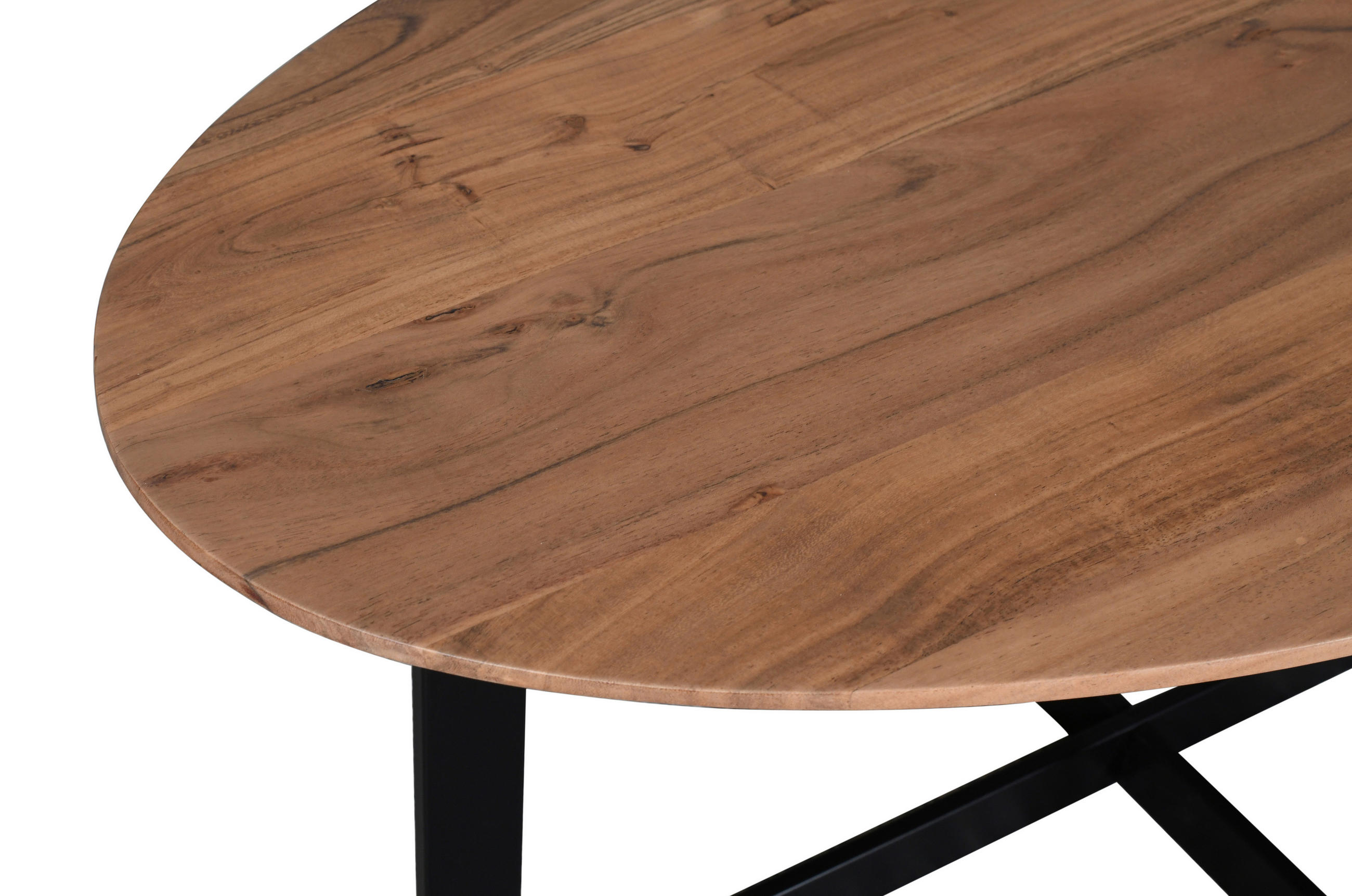COUCHTISCH Akazie massiv oval Naturfarben, Schwarz  - Schwarz/Naturfarben, Design, Holz/Metall (105/45/60cm) - MID.YOU